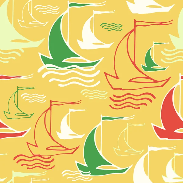 Seamless pattern with decorative retro sailing ships on waves — Stock Vector