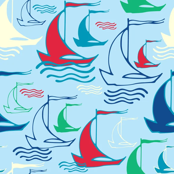 Nahtloses Muster mit dekorativen Retro-Segelschiffen auf Wellen. v — Stockvektor
