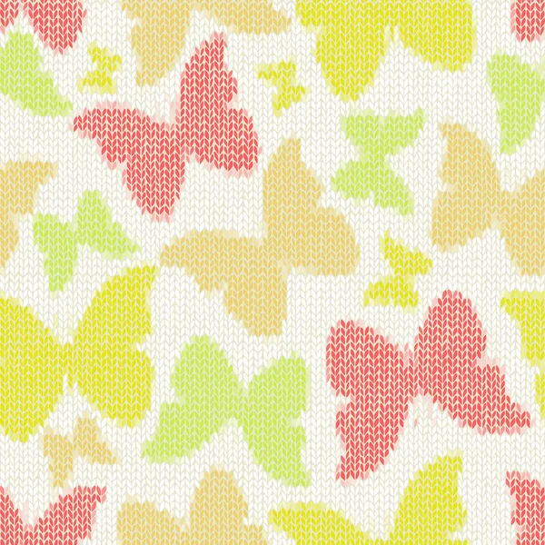 Patrón sin costuras con mariposas textiles. Textura de punto — Vector de stock