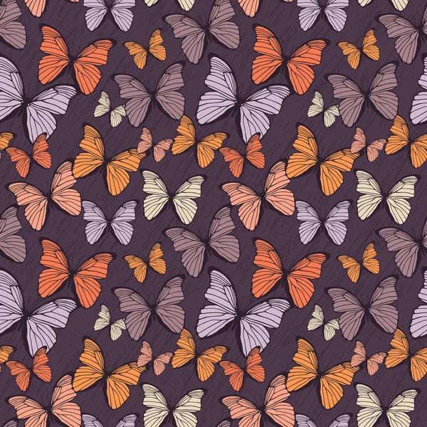 Bezešvé pattern s ručně tažené osnovy motýli — Stockový vektor