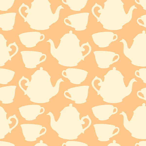 シームレスなパターンの装飾的なカップとティーポット — ストックベクタ