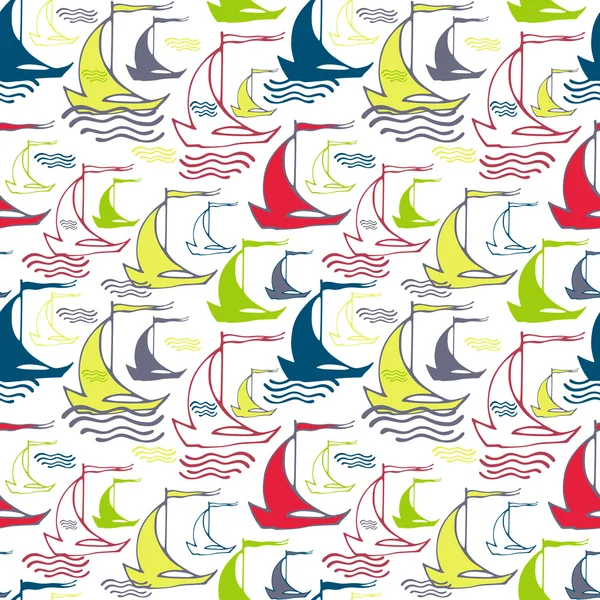 Seamless nautical pattern with decorative sailing boats — Stock Vector