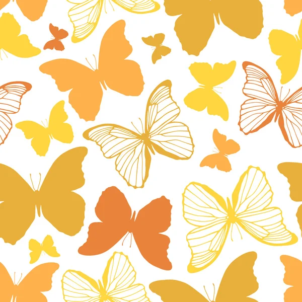 Seamless pattern with outline and silhouette colorful butterflie — Stock Vector