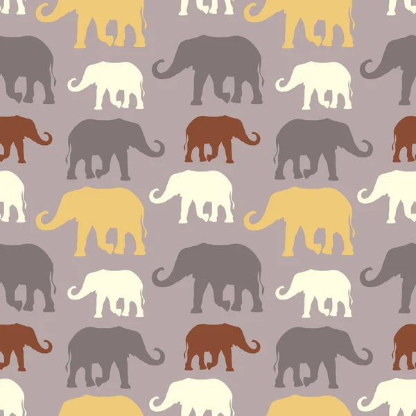 Seamless pattern with hand drawn silhouette elephants — Stock Vector