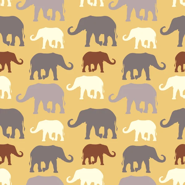 Seamless pattern with hand drawn silhouette elephants — Stock Vector