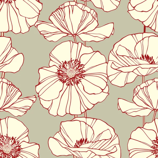 Modèle sans couture avec des coquelicots décoratifs dessinés à la main. Retour floral — Image vectorielle