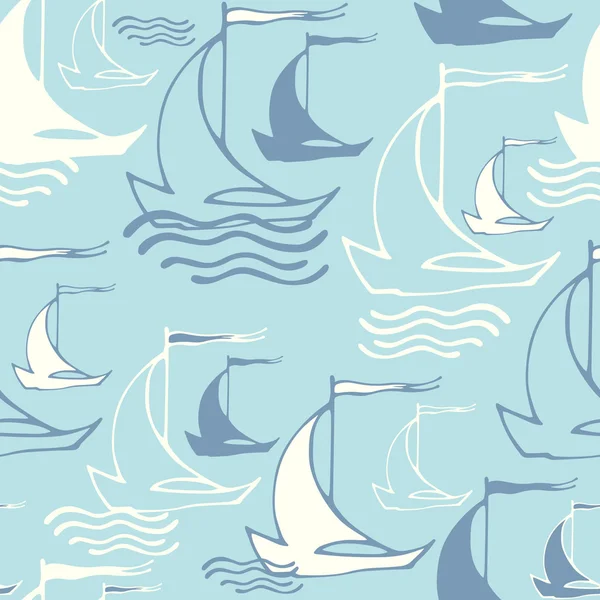Modèle sans couture avec des voiliers décoratifs sur les vagues — Image vectorielle
