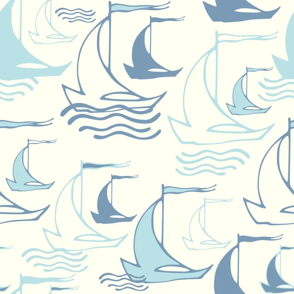Naadloze patroon met decoratieve zeilschepen op golven — Stockvector
