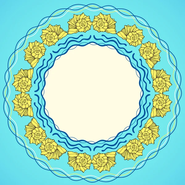 Decorative round frame with shells — Stock Vector