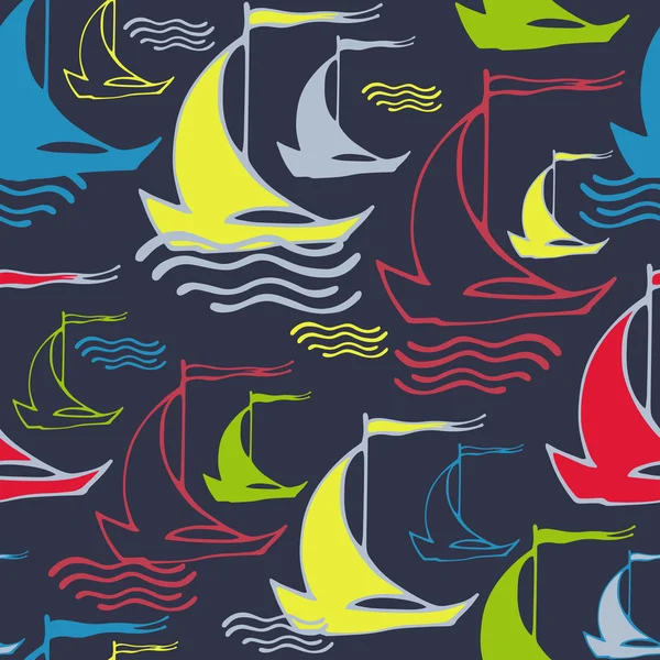 Nahtloses Muster mit dekorativen Schiffen — Stockvektor