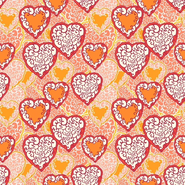 Απρόσκοπτη μοτίβο με καρδιές doodle — Διανυσματικό Αρχείο