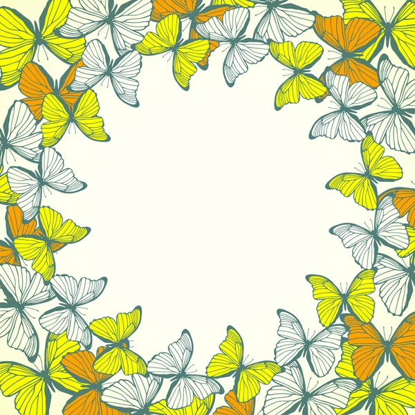Cornice rotonda con farfalle decorative — Vettoriale Stock