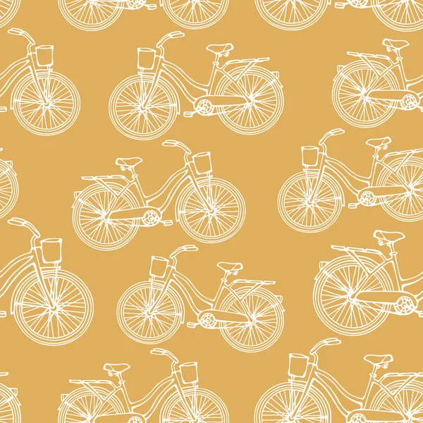 Seamless pattern with outline vintage bicycles — Stock Vector