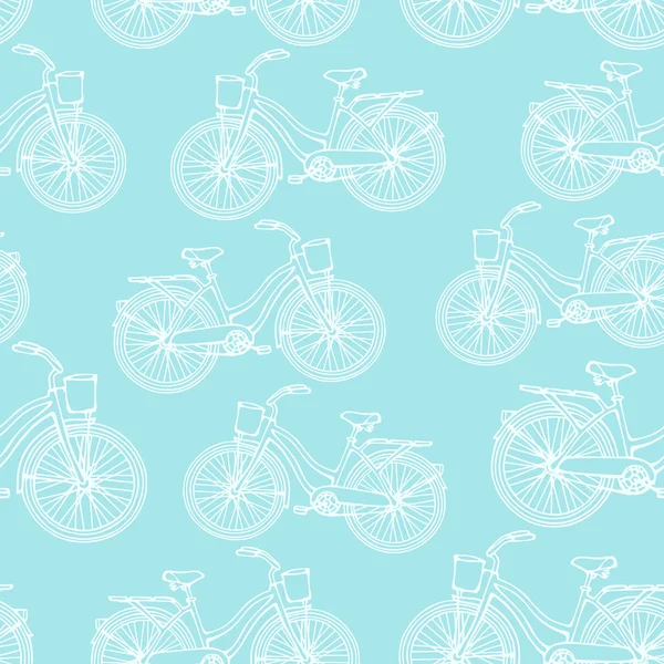 Seamless pattern with outline vintage bicycles — Stock Vector