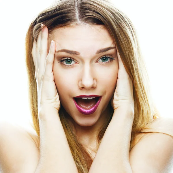 Portrait of a beautiful happy girl in studio — Stock Photo, Image