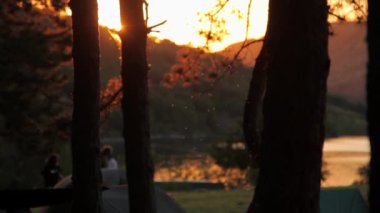 Çocuklar gölün kıyısında geçiyor