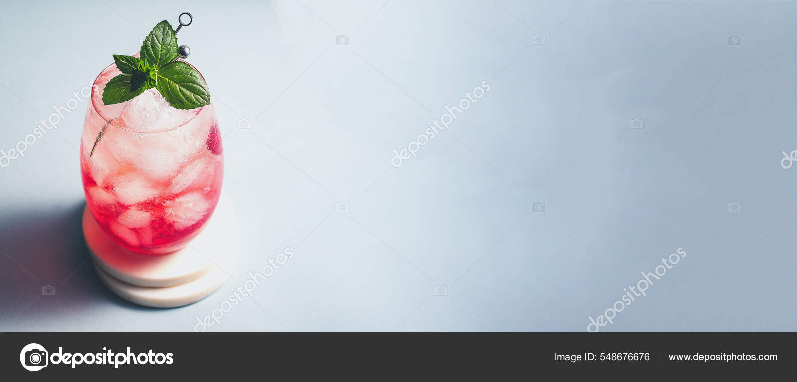 Non Alcoholic Cocktail Raspberry Sparking Mineral Water Ice Cubes ...