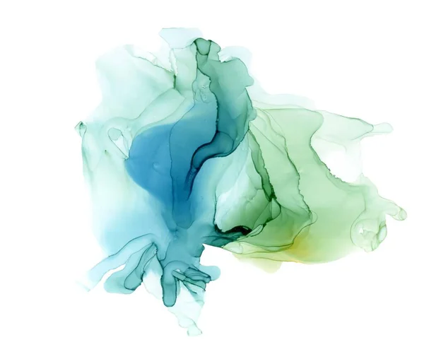 Niebieski zielony marmurkowy kształt tuszu izolowany na białym — Zdjęcie stockowe