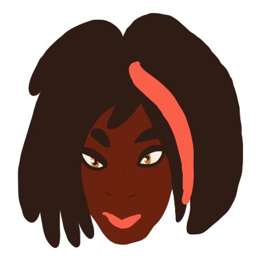 Kadın yüz çıkartması elle çizilmiş illüstrasyon. Komik surat ve saç stili