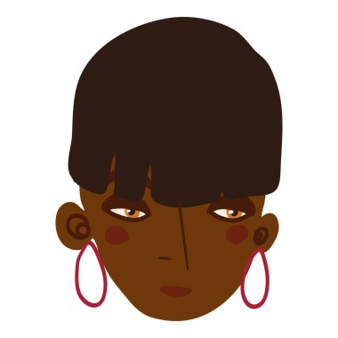 Kadın yüz çıkartması elle çizilmiş illüstrasyon. Komik surat ve saç stili