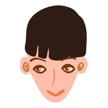 Kadın yüz çıkartması elle çizilmiş illüstrasyon. Komik surat ve saç stili