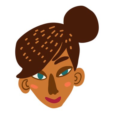 Kadın yüz çıkartması elle çizilmiş illüstrasyon. Komik surat ve saç stili