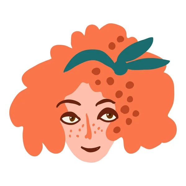 Etiqueta Facial Femenina Ilustración Dibujada Mano Cara Divertida Peinado — Vector de stock