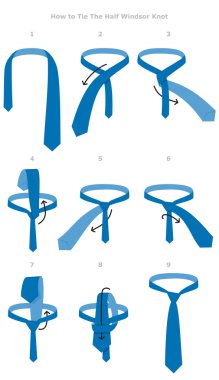 yarım windsor knot bağlama yönergeleri, düz vektör tasarımı
