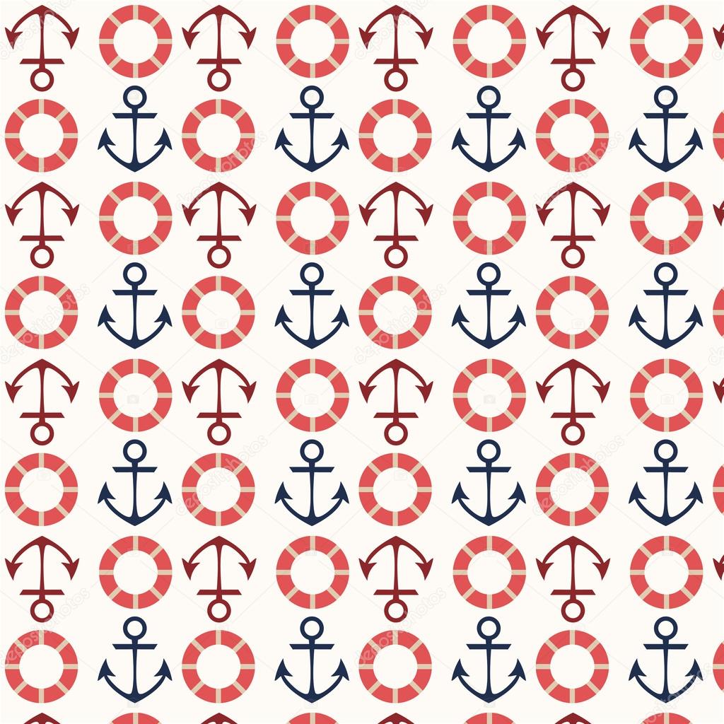 Anchors and life buoys marine seamless background