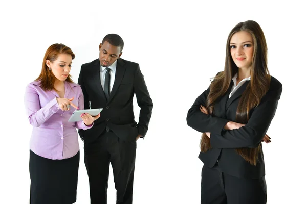 Mulher de negócios bem sucedida e sua equipe — Fotografia de Stock