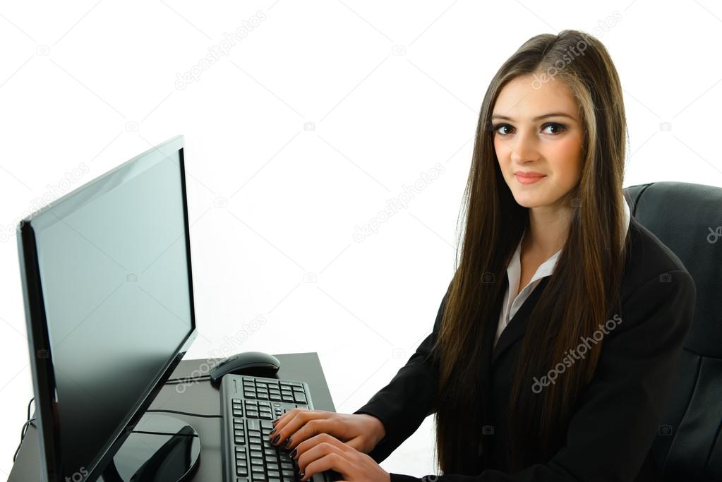 Business Woman Working on Computer