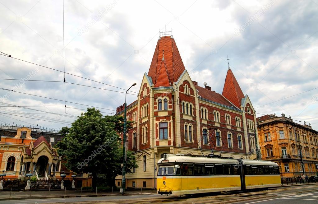 Yellow tram in Timisoara, Romania