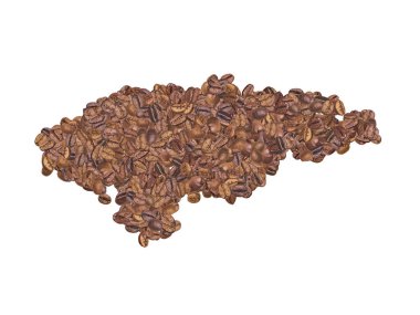 Map of Honduras made with coffee beans on a white isolated background. Export, production, supply, agricultural or health concept.