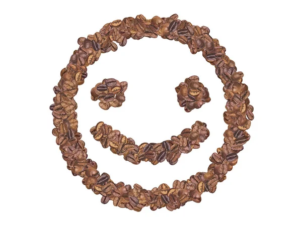 Many Coffee Beans Shaped Smile Emoji White Isolated Background —  Fotos de Stock