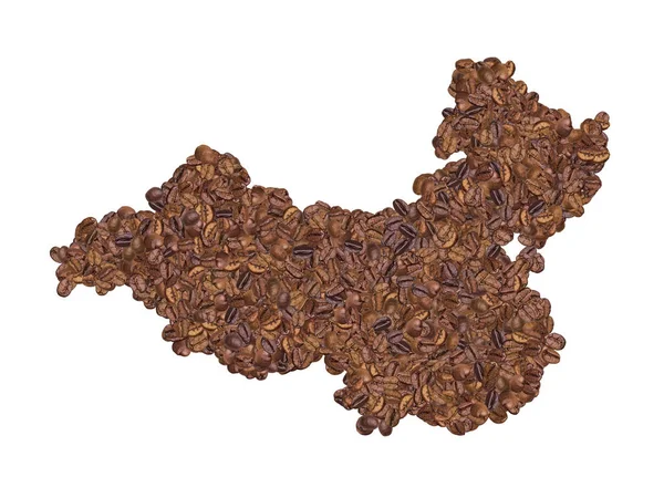 Map China Made Coffee Beans White Isolated Background Export Production — Zdjęcie stockowe