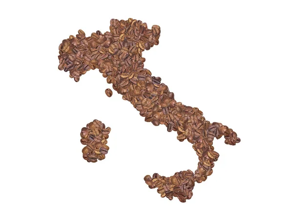 Χάρτης Της Ιταλίας Φτιαγμένος Κόκκους Καφέ Λευκό Απομονωμένο Φόντο Εξαγωγή Εικόνα Αρχείου