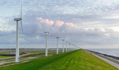 Rüzgar park noordoostpolder kıyısında IJsselmeer, Hollanda