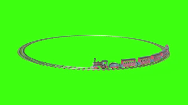 Childish toy railway with paravoz ,animation,green background — Stock Video