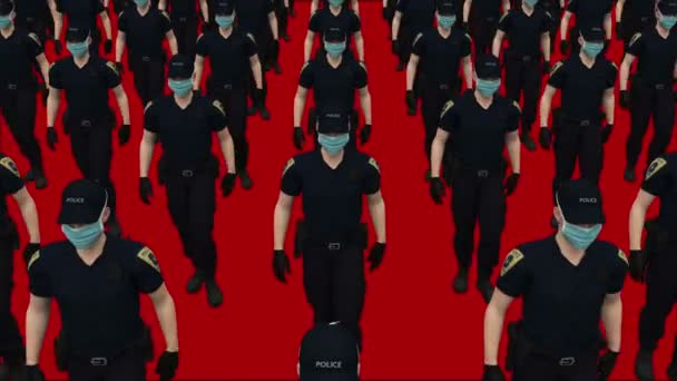 Een menigte van politie marsen, animatie — Stockvideo