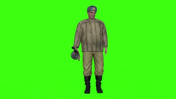 3d модель російського солдата в повітрі, зелений екран — стокове відео