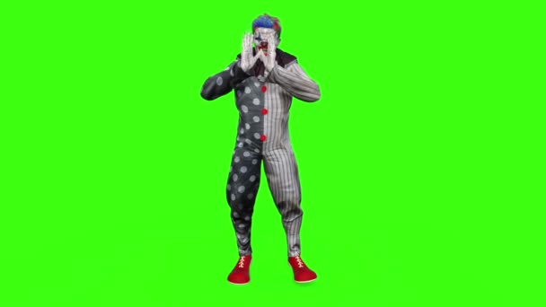 De clown grappen, lus, animatie, groene achtergrond — Stockvideo