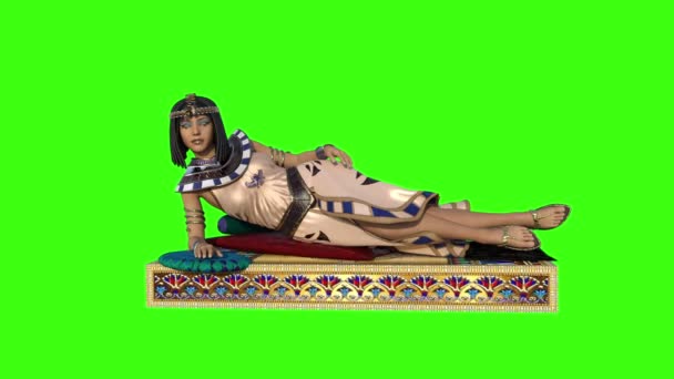 Египтянка на диване, анимация, зеленый фон — стоковое видео