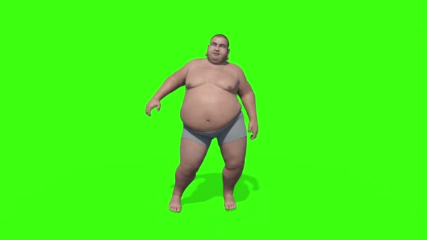 Gordito hombre bailando, cada vez más delgado, fondo verde, animación — Vídeo de stock