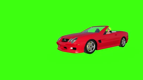 Kız araba animasyonu yapıyor, yeşil arka plan. — Stok video