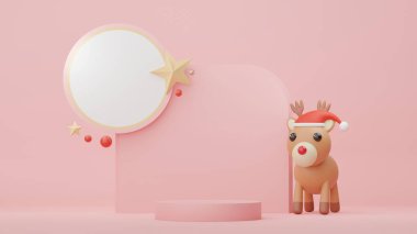 3D ürün podyumu ve Mutlu Noeller ve yeni yıl konseptiyle kozmetik sunumu. Modern geometrik. Model oluşturma ve marka gösterme platformu.