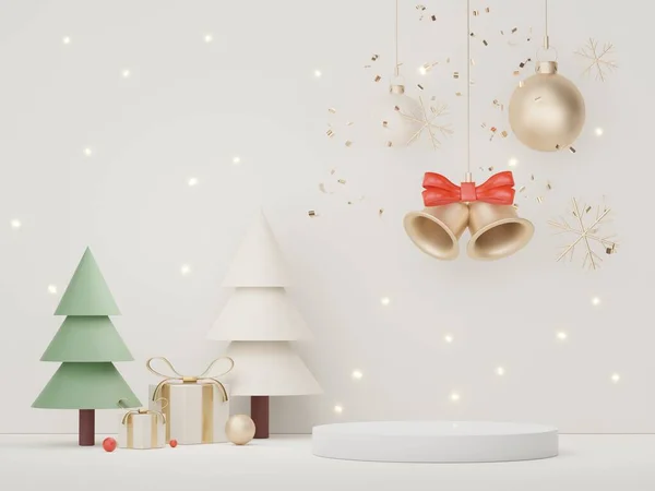Display Podium Voor Product Cosmetische Presentatie Met Vrolijk Kerstfeest Gelukkig — Stockfoto