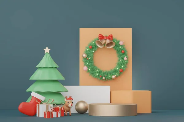 Display Podium Para Presentación Productos Cosméticos Con Feliz Navidad Feliz — Foto de Stock