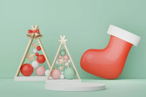 Display Podium Voor Product Cosmetische Presentatie Met Vrolijk Kerstfeest Gelukkig — Stockfoto