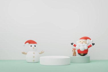 3D ürün podyumu ve Mutlu Noeller ve yeni yıl konseptiyle kozmetik sunumu. Modern geometrik. Model oluşturma ve marka gösterme platformu.