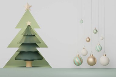 3D ürün podyumu ve Mutlu Noeller ve yeni yıl konseptiyle kozmetik sunumu. Modern geometrik. Model oluşturma ve marka gösterme platformu.